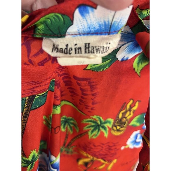 Vintage Hawaiian Muumuu Dress Red Tiki Ship Size 16 Polyester Lightweight - Picture 9 of 11